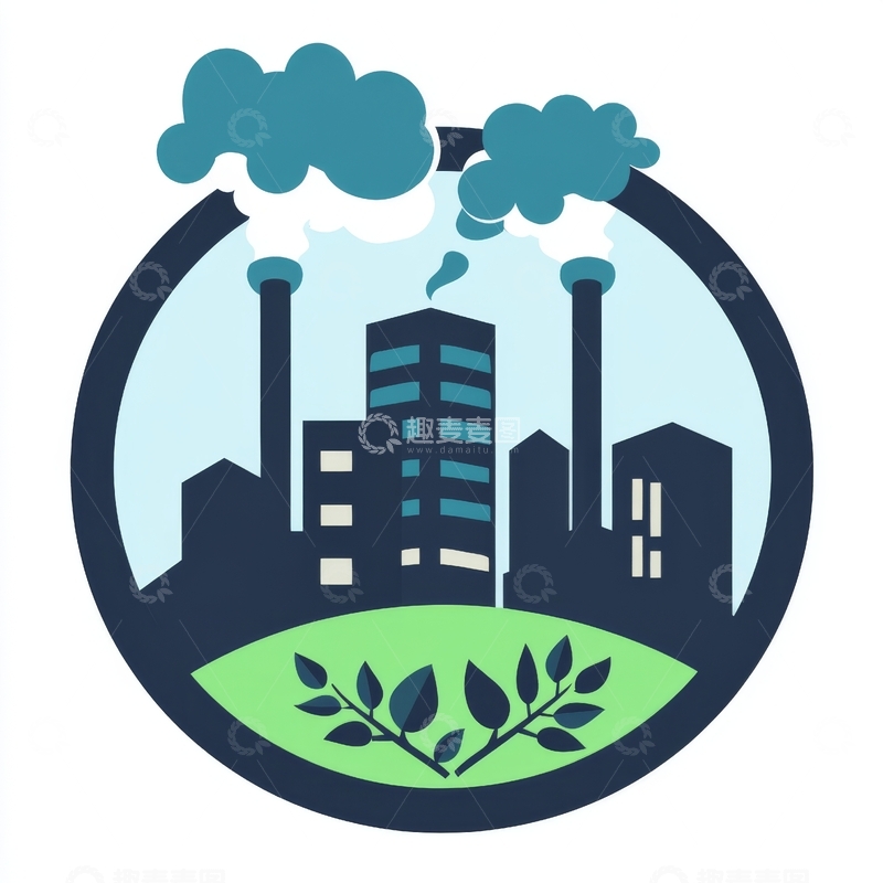 高清大图下载【趣麦麦图】工业建筑与绿色植物的对比图