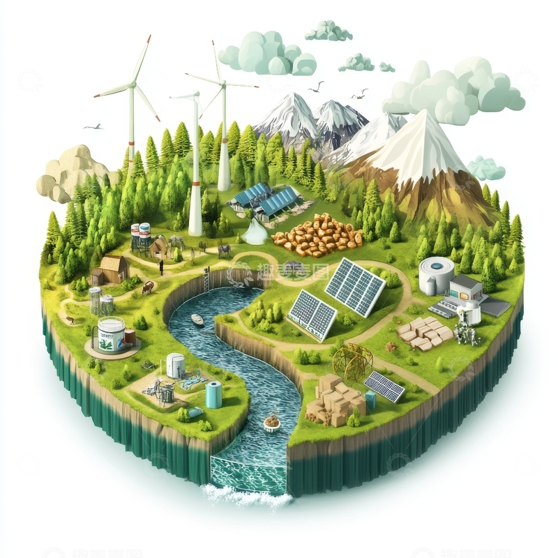 高清大图下载【趣麦麦图】绿色能源与生态岛屿