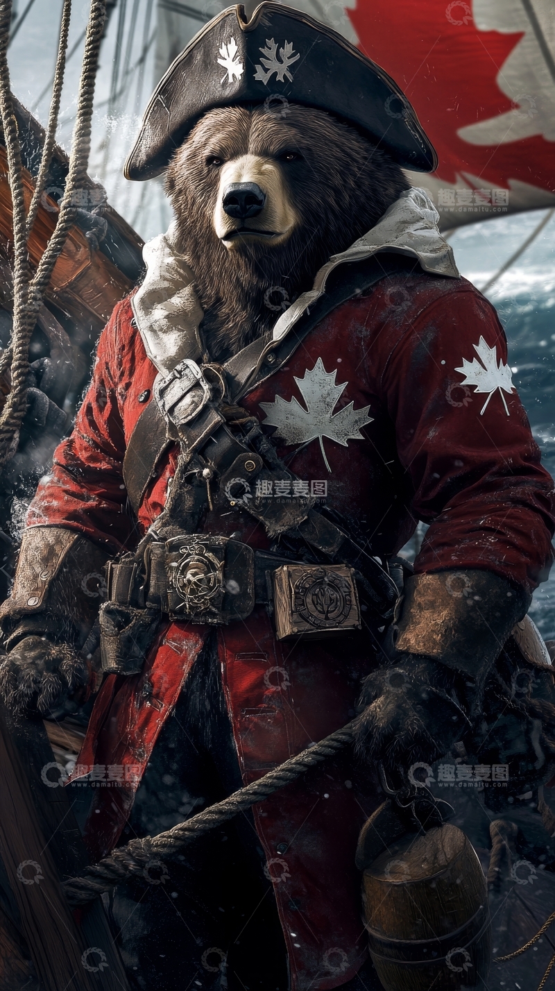 高清大图下载【趣麦麦图】装扮成海盗的熊，手持绳索