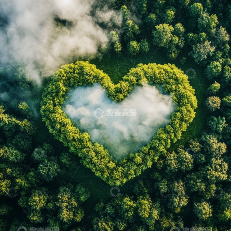 高清大图下载【趣麦麦图】心形树丛中的云雾