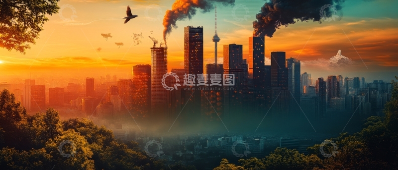 高清大图下载【趣麦麦图】城市污染与自然对比