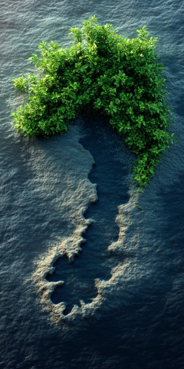 问号形状的绿色岛屿