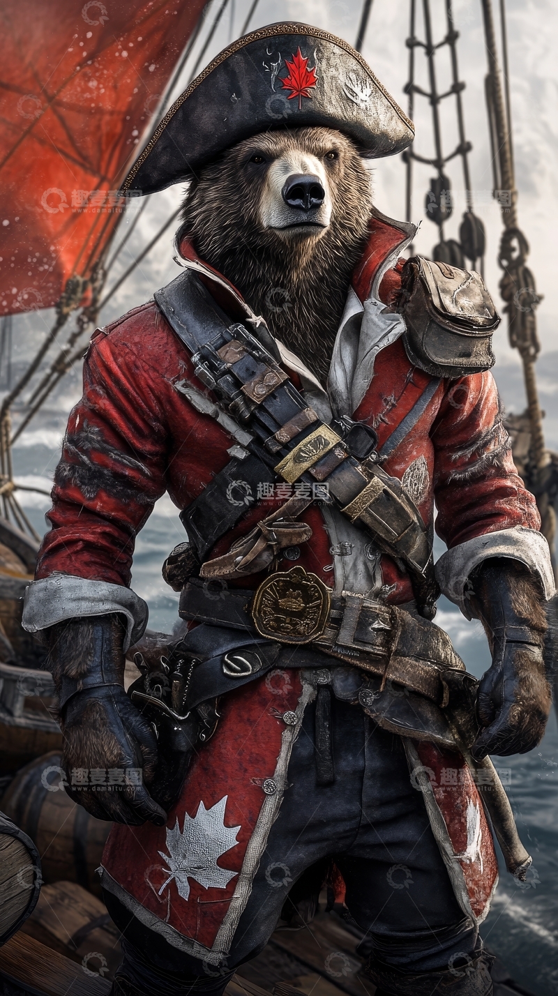 高清大图下载【趣麦麦图】-装扮成海盗的熊