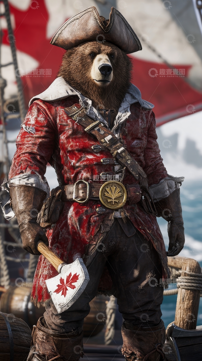 高清大图下载【趣麦麦图】装扮成海盗的熊角色