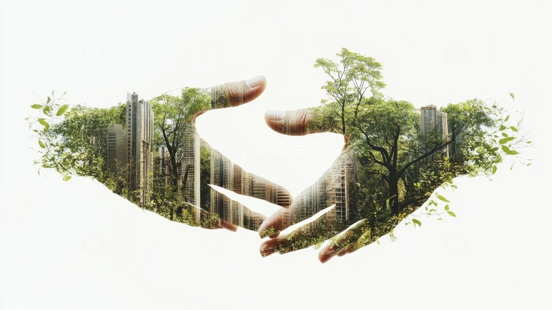 高清大图下载【趣麦麦图】双手托举绿色城市