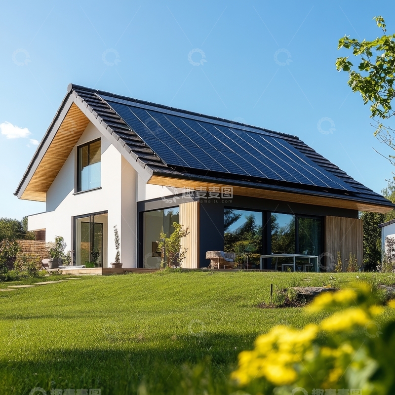 高清大图下载【趣麦麦图】现代住宅配备太阳能板
