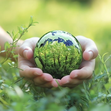 双手捧着映射森林的玻璃球