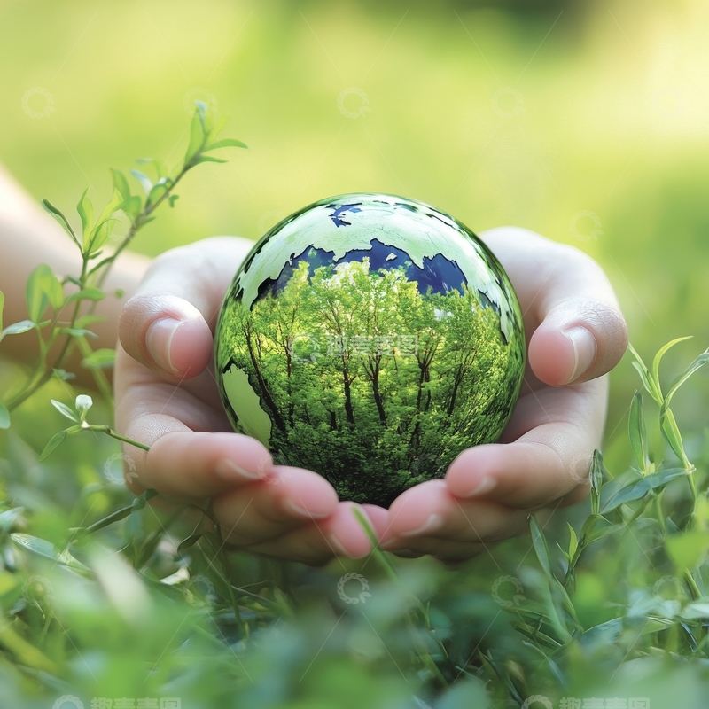 高清大图下载【趣麦麦图】双手捧着映射森林的玻璃球