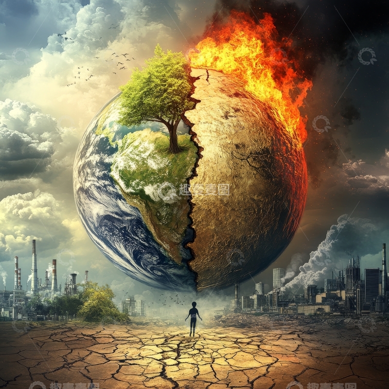 高清大图下载【趣麦麦图】地球裂变：自然与工业的对比