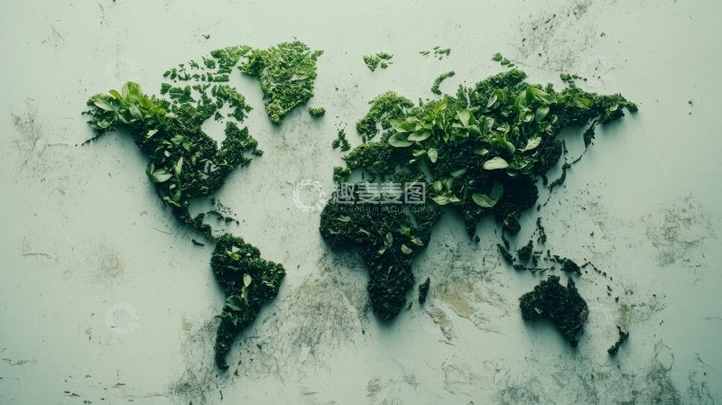 高清大图下载【趣麦麦图】绿叶构成的世界地图