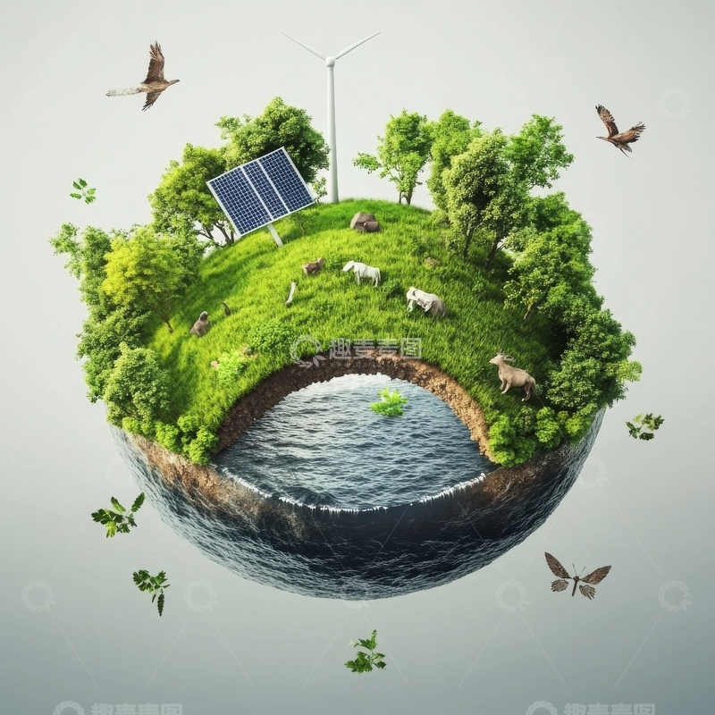 高清大图下载【趣麦麦图】绿色星球：生态与科技的和谐共生