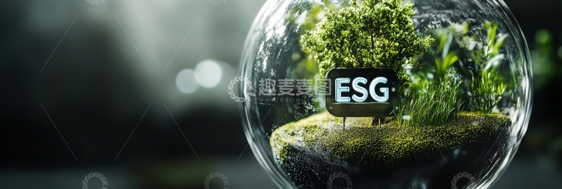 高清大图下载【趣麦麦图】玻璃球内绿色植物与ESG标志