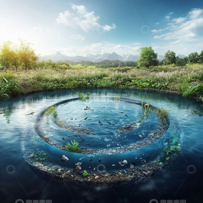 高清大图下载【趣麦麦图】自然漩涡：水体与陆地的奇妙融合