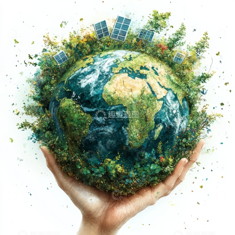 高清大图下载【趣麦麦图】双手托举绿色地球