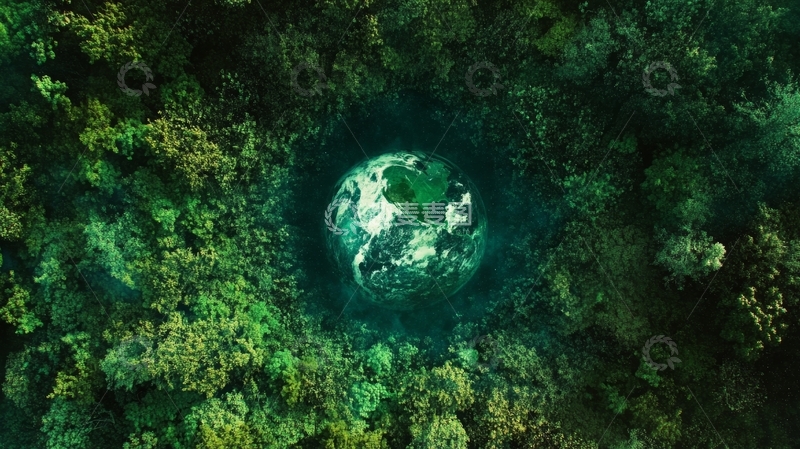 高清大图下载【趣麦麦图】森林环绕的地球模型