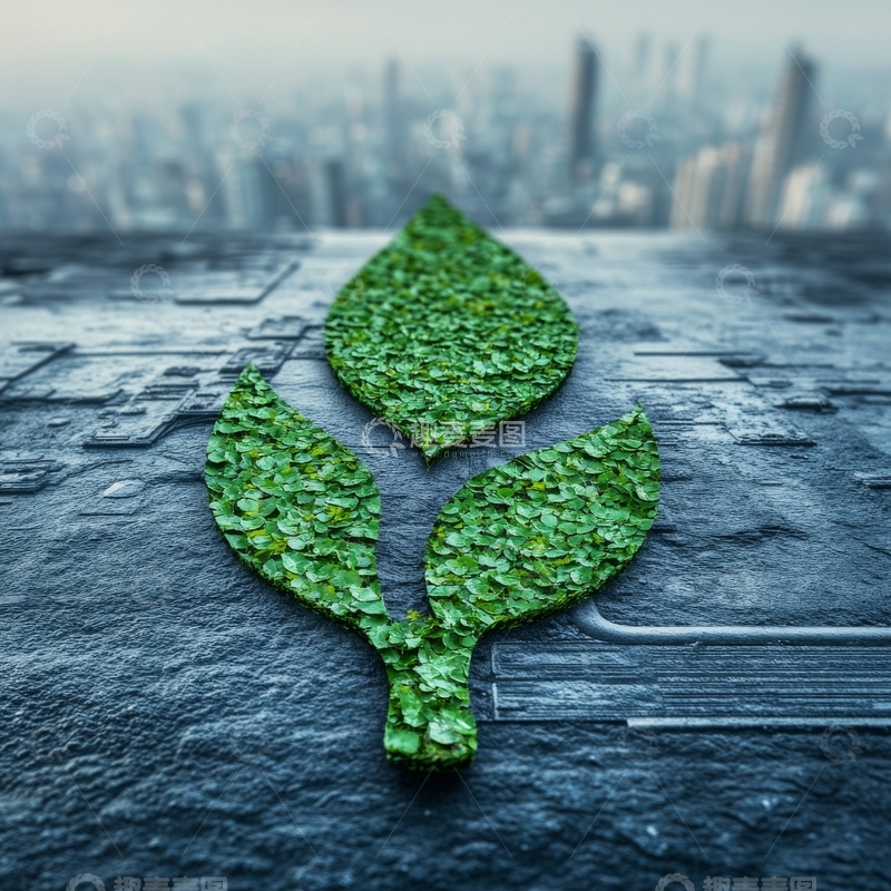 高清大图下载【趣麦麦图】城市背景下的绿色植物图案