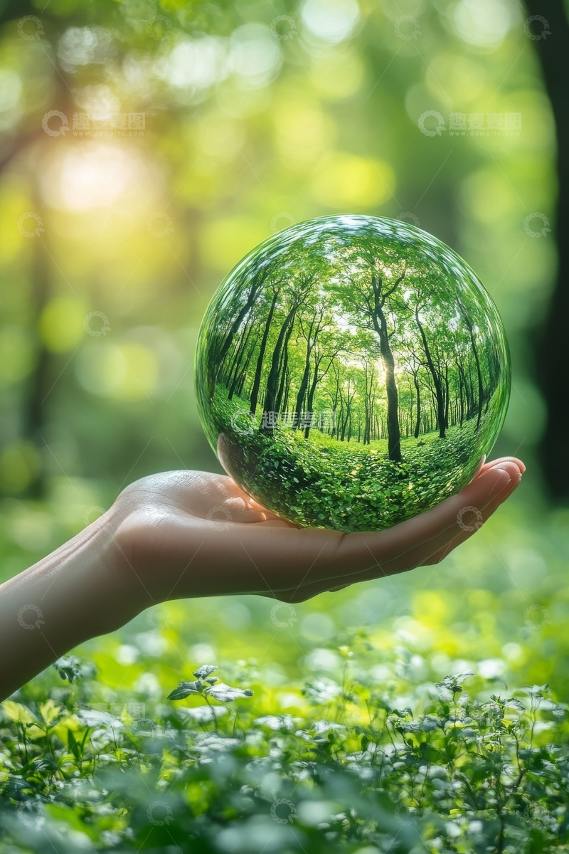 高清大图下载【趣麦麦图】手托水晶球，映射森林美景
