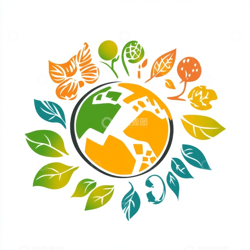 高清大图下载【趣麦麦图】地球与自然元素环绕的生态标志