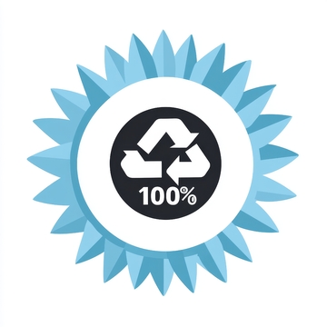 100%回收标志，蓝色花瓣环绕