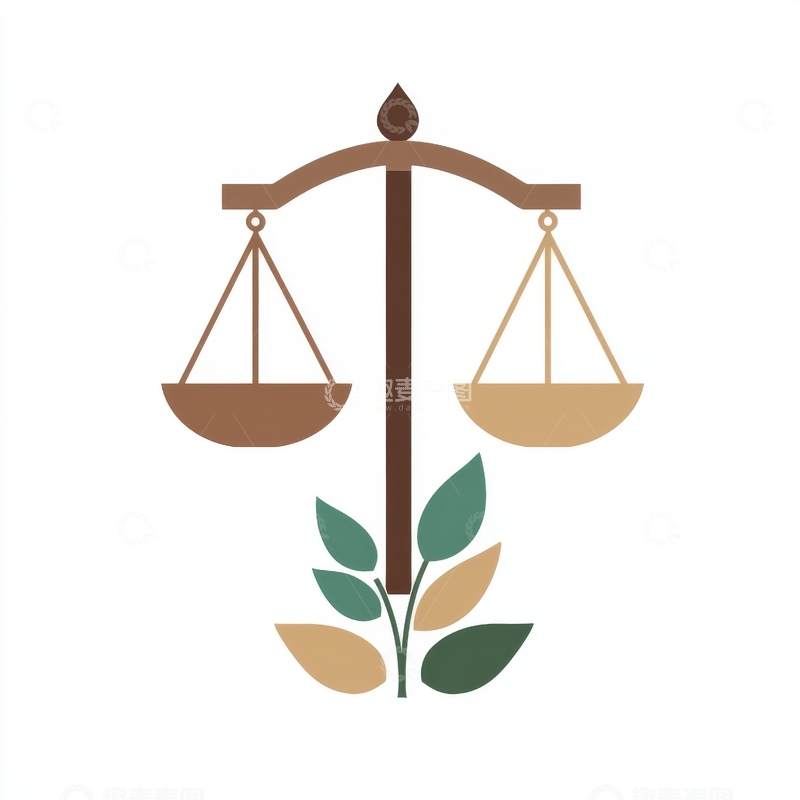 高清大图下载【趣麦麦图】天平与绿叶的象征图案