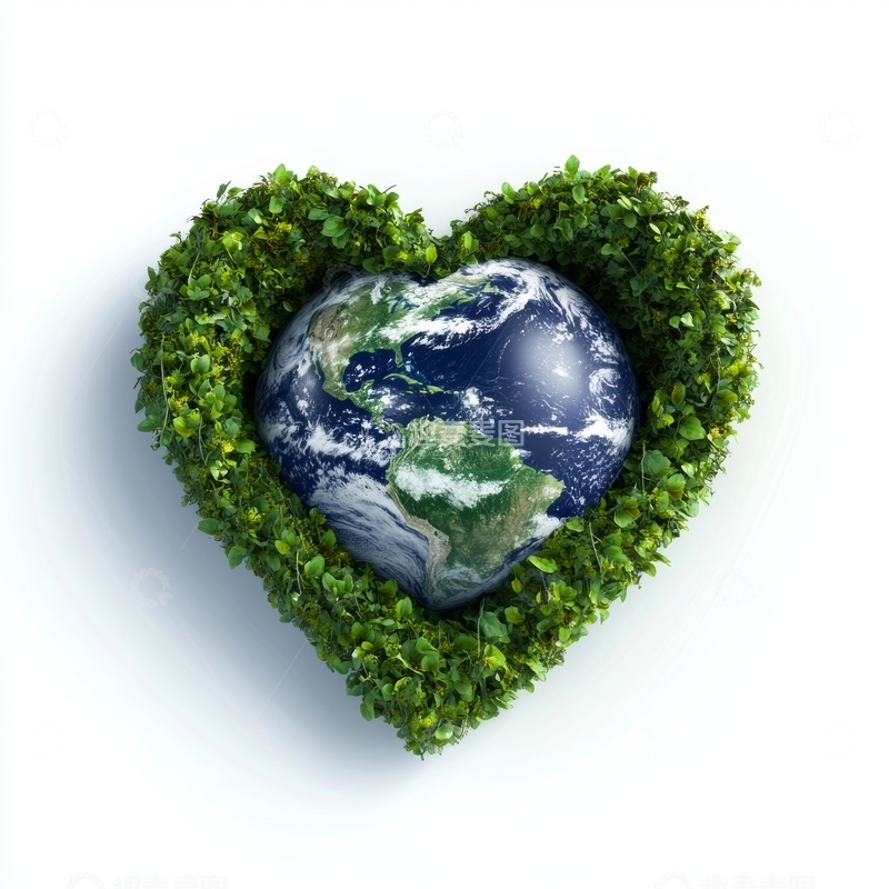 高清大图下载【趣麦麦图】绿叶心形环绕地球