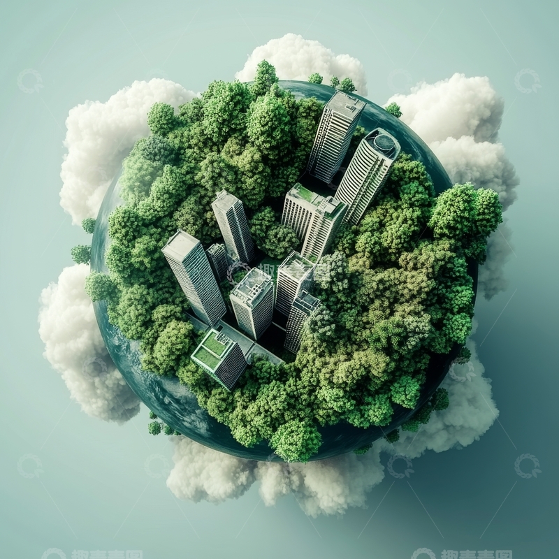 高清大图下载【趣麦麦图】绿色城市与自然共生的圆形景观