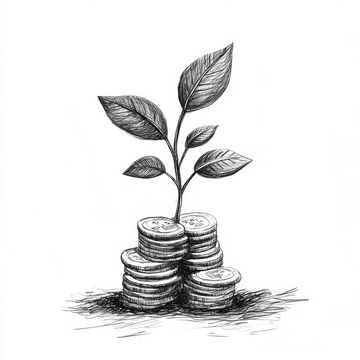 硬币堆上的植物生长