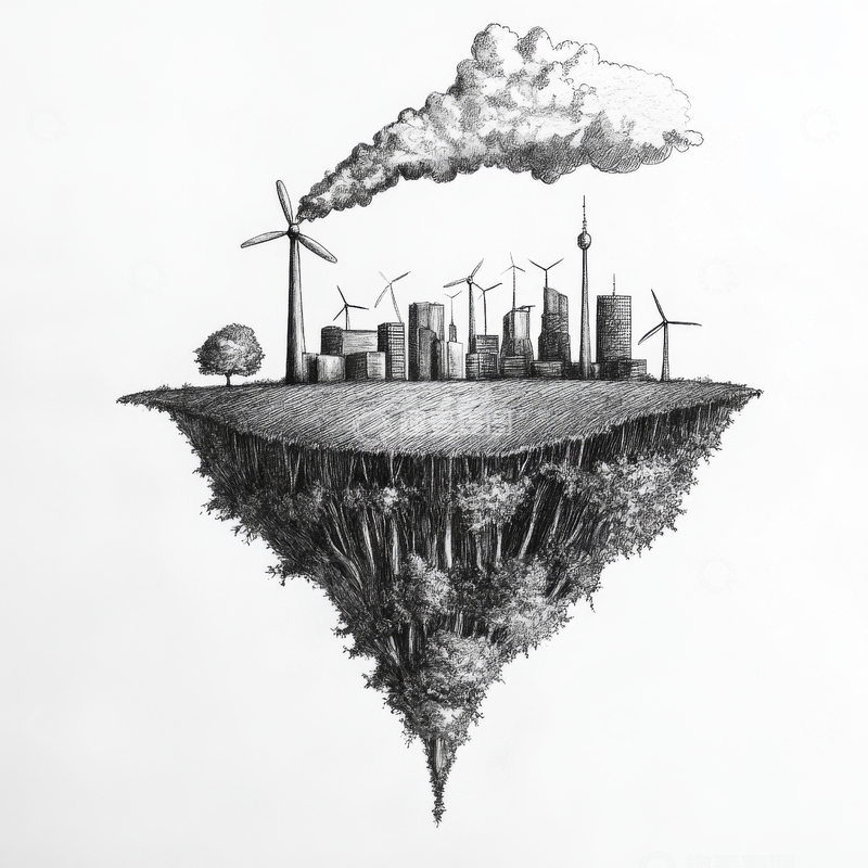 高清大图下载【趣麦麦图】悬浮岛屿上的城市与自然