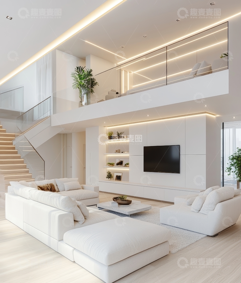高清大图下载【趣麦麦图】现代简约双层客厅设计