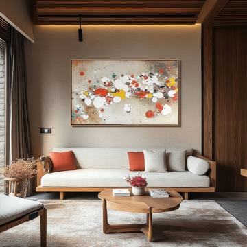 现代客厅布置，抽象画装饰