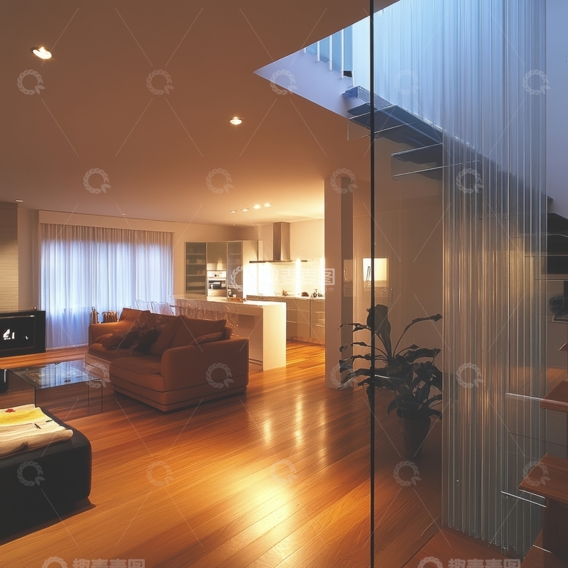 高清大图下载【趣麦麦图】现代客厅与开放式厨房设计