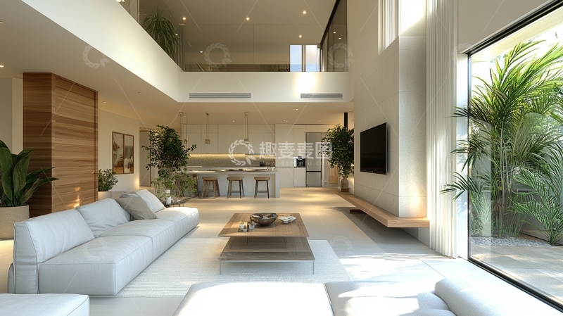 高清大图下载【趣麦麦图】现代简约客厅与开放式厨房设计