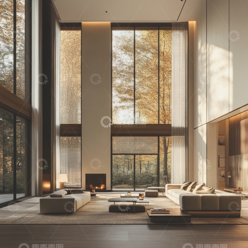 高清大图下载【趣麦麦图】现代客厅，落地窗前的宁静时光