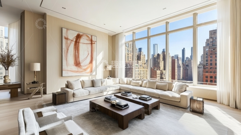 高清大图下载【趣麦麦图】现代都市客厅，全景落地窗设计