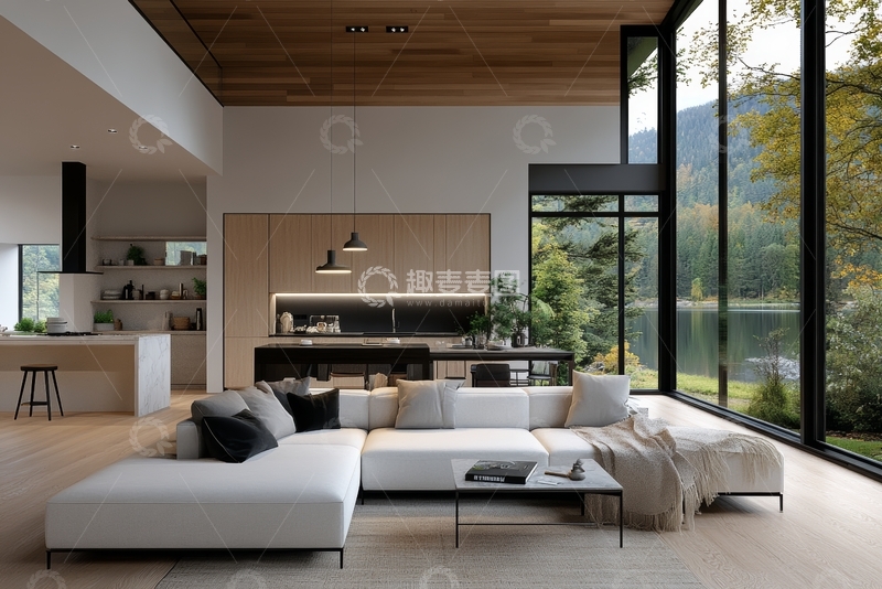 高清大图下载【趣麦麦图】现代简约客厅与开放式厨房设计