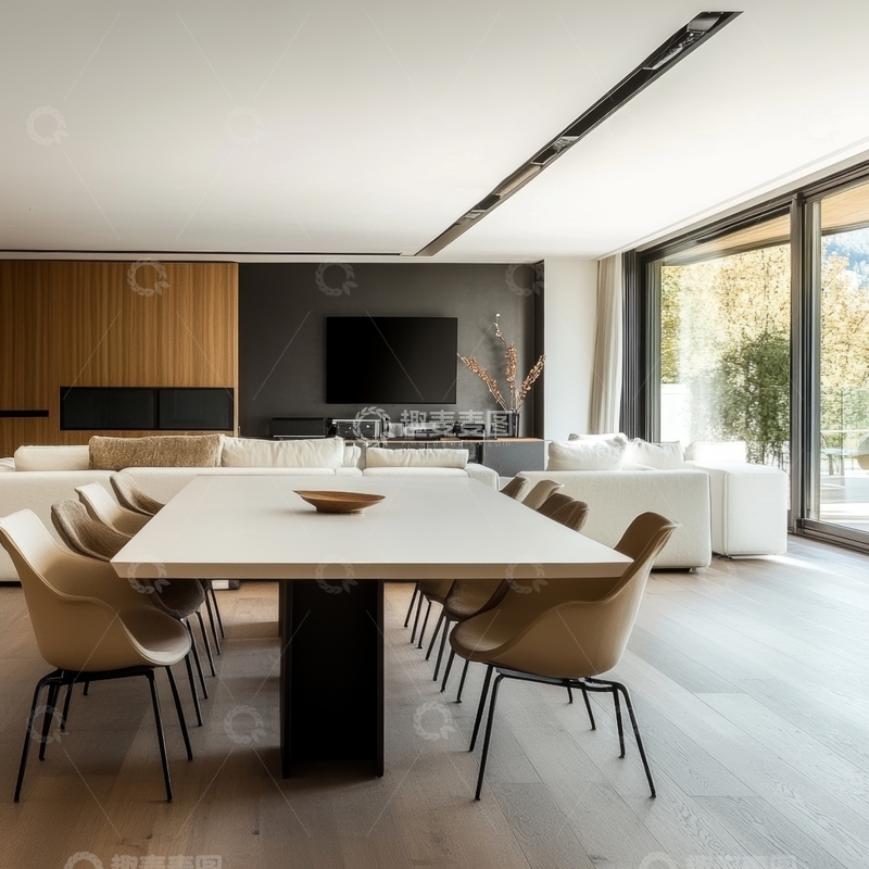 高清大图下载【趣麦麦图】现代简约客厅与餐厅一体设计