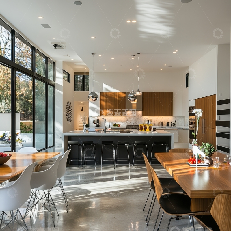 高清大图下载【趣麦麦图】现代开放式厨房与餐厅设计