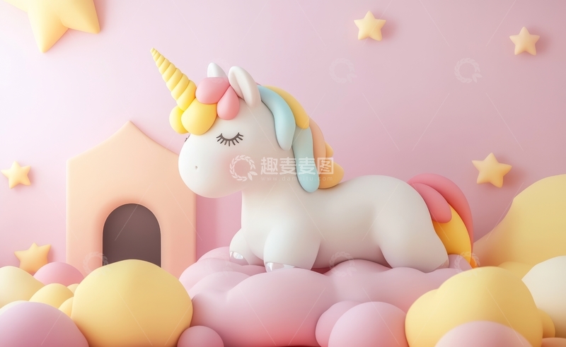 高清大图下载【趣麦麦图】梦幻独角兽与彩色气球的童话场景