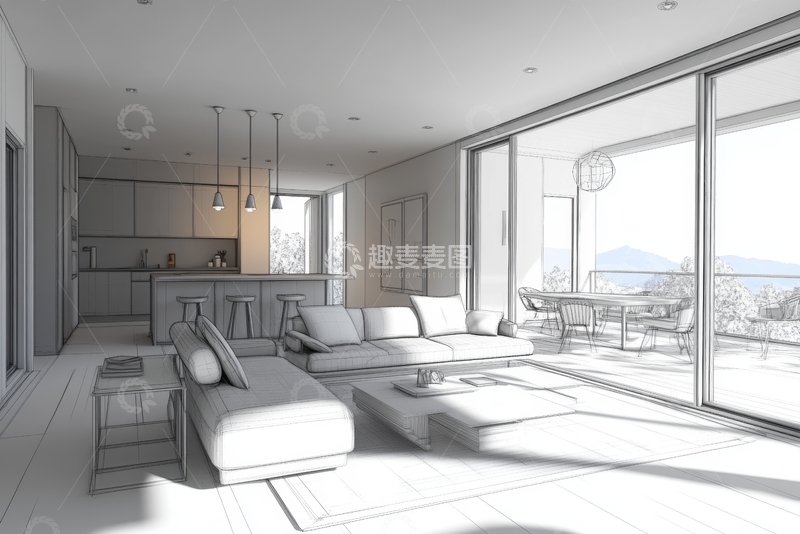 高清大图下载【趣麦麦图】现代简约客厅与餐厅设计