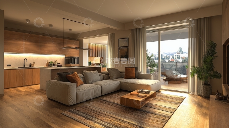 高清大图下载【趣麦麦图】现代客厅与开放式厨房设计
