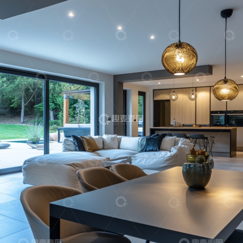高清大图下载【趣麦麦图】现代客厅与餐厅相连的开放式设计