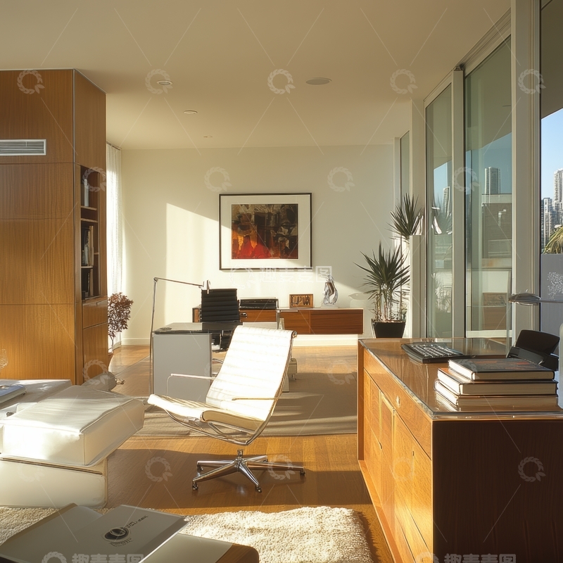 高清大图下载【趣麦麦图】现代客厅与书房结合的温馨空间
