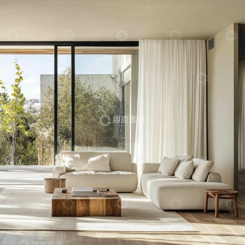 高清大图下载【趣麦麦图】现代客厅设计，大窗采光充足
