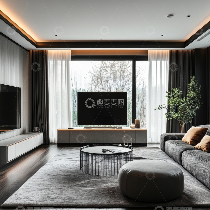高清大图下载【趣麦麦图】现代客厅设计，简约风格与自然光结合