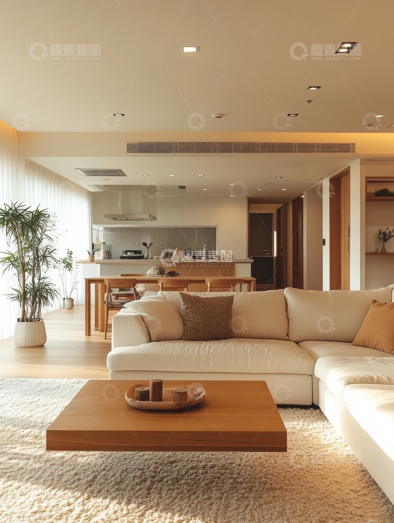 高清大图下载【趣麦麦图】现代简约客厅与开放式厨房设计