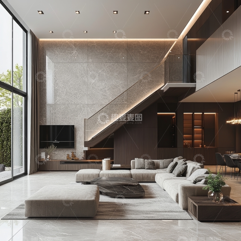 高清大图下载【趣麦麦图】现代简约客厅与楼梯设计