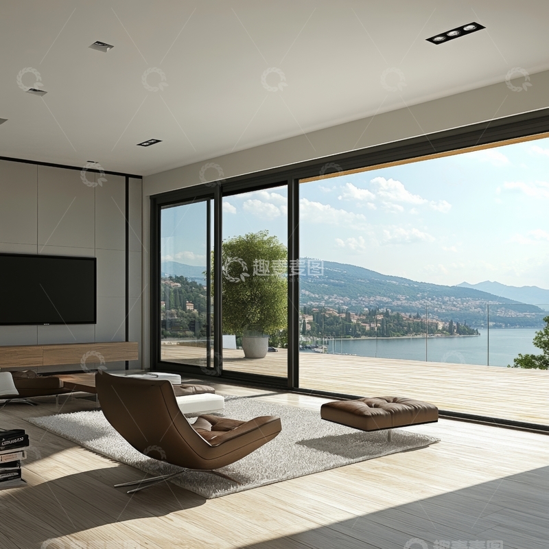 高清大图下载【趣麦麦图】现代客厅与湖景阳台