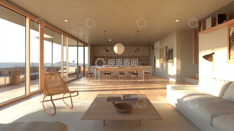 高清大图下载【趣麦麦图】现代简约客厅与开放式厨房设计