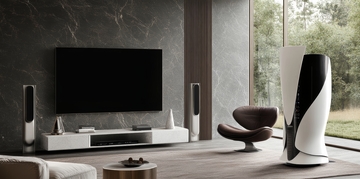 现代客厅中的音响与电视组合