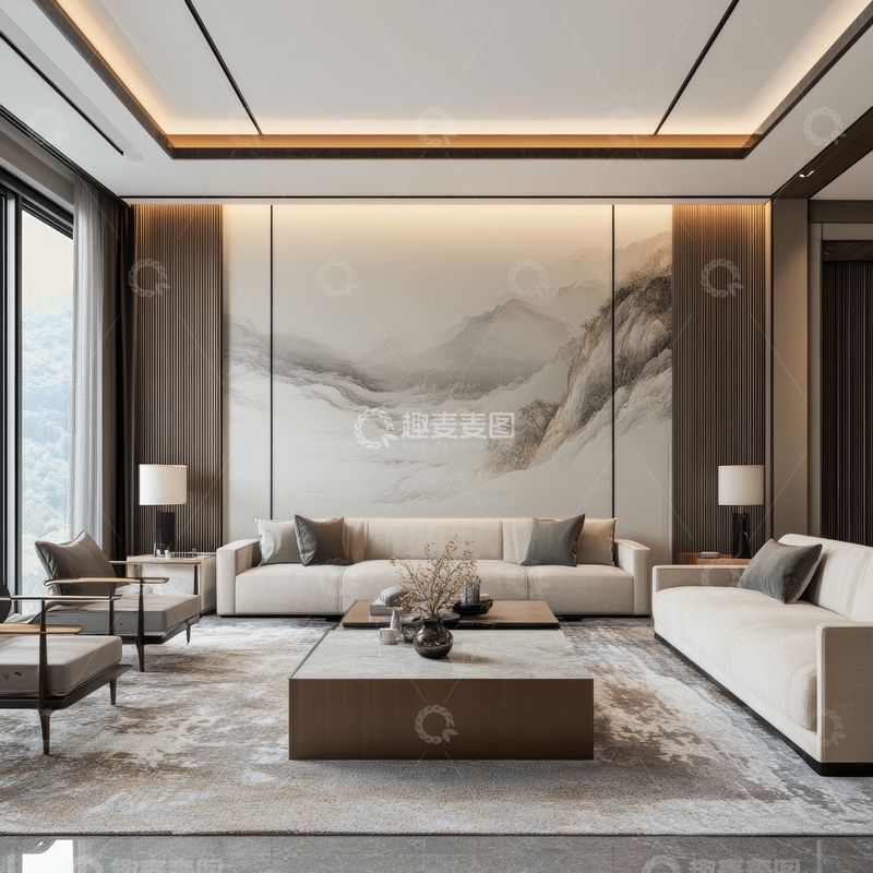 高清大图下载【趣麦麦图】现代中式客厅设计
